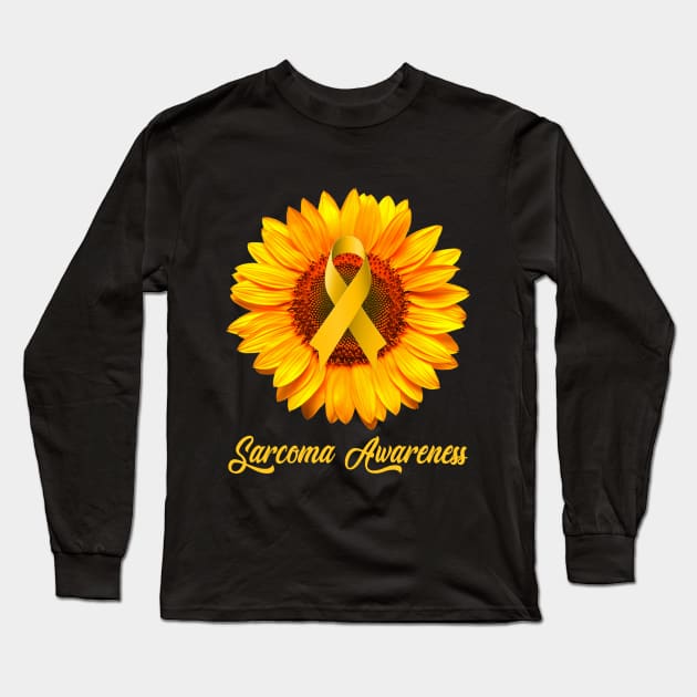Sarcoma Awareness Sunflower Ribbon Long Sleeve T-Shirt by TeeSky